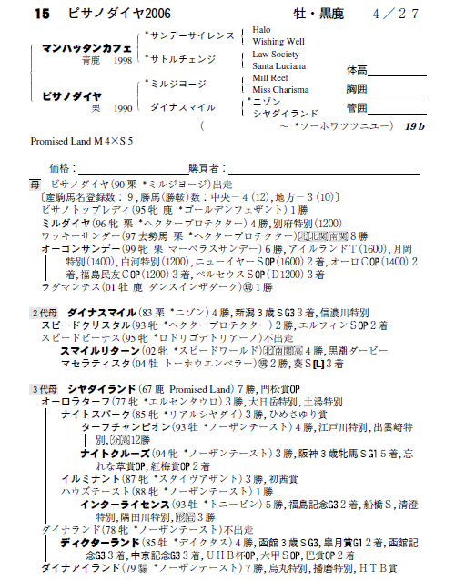 ピサノダイヤ２００６（byマンハッタンカフェ）