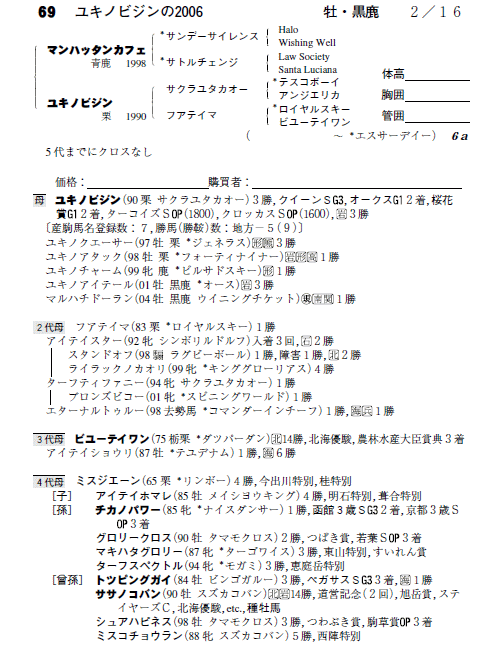 ユキノビジンの２００６（byマンハッタンカフェ）